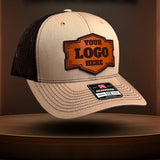 
  
  Custom Made Leather Logo Hats, Snap Back, $26.00 ea. Sold as pack of 24.
  
