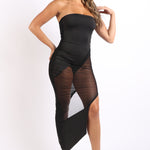 
  
  Sexy Off The Shoulder Black Tube Dress Asymmetric With Mesh Contrast
  
