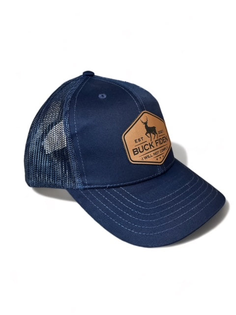 
  
  Buck Fiden Trucker Hat with Real Leather Logo NAVY
  
