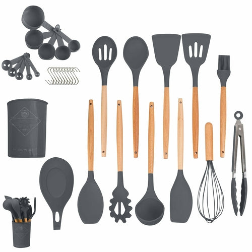 Juego de utensilios de cocina de silicona, 33 utensilios de cocina y  cucharas para utensilios de cocina antiadherentes, juego de espátulas de  silicona